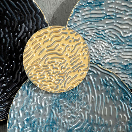 3D Sienas Glezna, Metāla Glezna, Sienas Skulptūra, Dzīvojamās Istabas Māksla, Moderna, 121X53Cm, Zelta Melna Zila