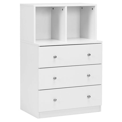 3-Drawer Storage Dresser with 2 Cubbies for Bedroom, White, Anti-Tip Device