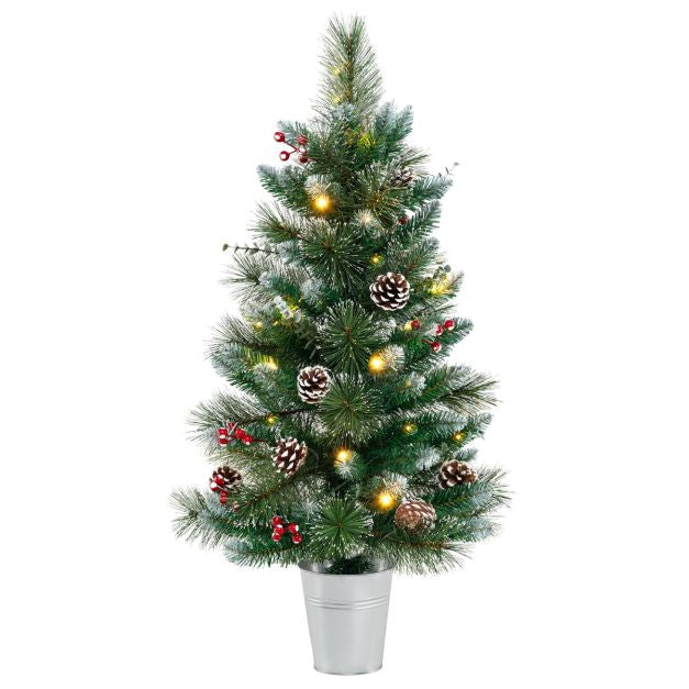 90 cm galda Ziemassvētku eglīte, LED baterija, metāla pamatne