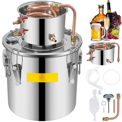 3 Gallon Alcohol Still Kit, Stainless Steel, Copper Coil, Thermometer