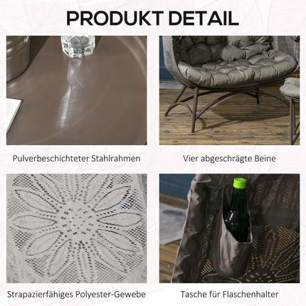 3 dārza krēslu komplekts, pīts krēsls ar salokāmu sēdekļa grozu, kafijas galdiņš, spilvens, atpūtas krēsls terasei, balkons, tērauds, smilšu krāsa