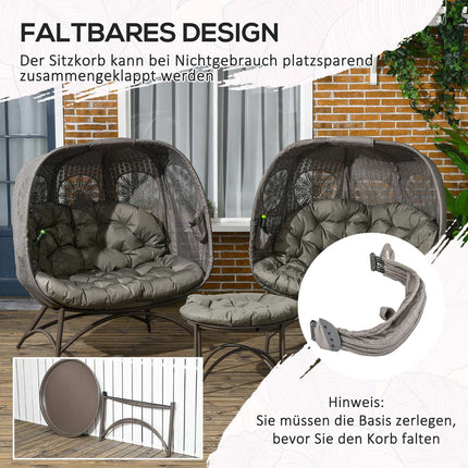 3 dārza krēslu komplekts, pīts krēsls ar salokāmu sēdekļa grozu, kafijas galdiņš, spilvens, atpūtas krēsls terasei, balkons, tērauds, smilšu krāsa