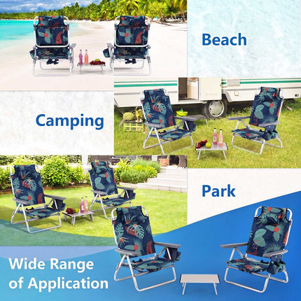 3-Piece Beach Chair and Table Set, Foldable, 5 Positions, Aluminium, Navy Blue