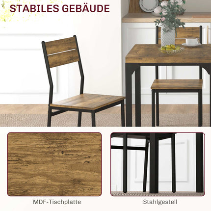 Trīsdaļīgs ēdamistabas komplekts, galds un 2 krēsli, MDF un metāls, brūns