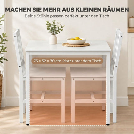 3-Piece Dining Set with Rectangular Table and 2 Chairs, 80 x 60 cm, White