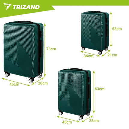 Trīsdaļīgs zaļš ABS bagāžas komplekts ar 360 grādu riteņiem