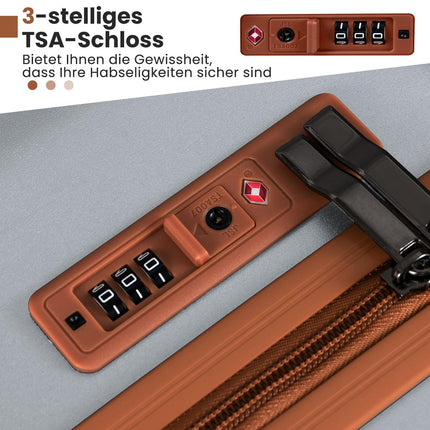 Trīsdaļīgs cietā apvalka bagāžas komplekts ar TSA slēdzeni, sudrabkrāsas