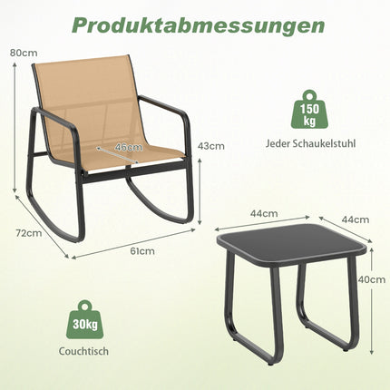Trīsdaļīgs āra šūpuļmēbeļu komplekts ar galdu un krēsliem
