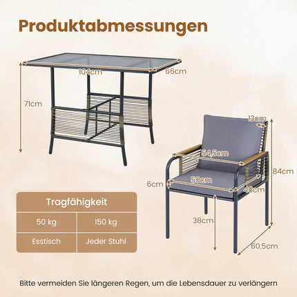 Trīsdaļīgs rotangpalmas dārza mēbeļu komplekts ar spilveniem
