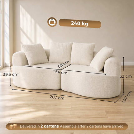 3-Seater Cloud Sofa 207 cm with 4 Throw Pillows, Chenille, Cream White