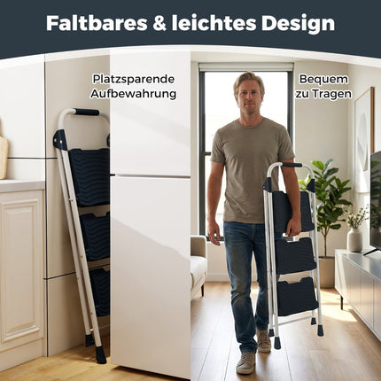 3 pakāpienu saliekamās kāpnes ar margām, celtspēja 360 kg
