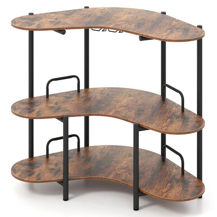 Trīs līmeņu bāra galds ar stikla turētāju un metāla rāmi, brūns