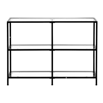 3-Tier Glass Console Table, Tempered Glass, Black