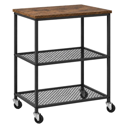 3-Tier Kitchen Trolley with Castors and Wood-Effect Top, Black, 10 kg per Tier