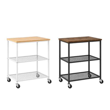 3-Tier Kitchen Trolley with Castors and Wood-Effect Top, Black, 10 kg per Tier