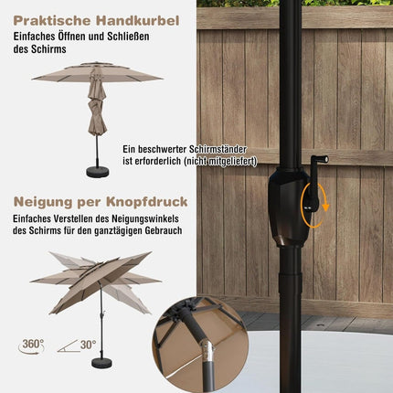 3 līmeņu terases saulessargs, 300 cm, vēja necaurlaidīgs, brūns