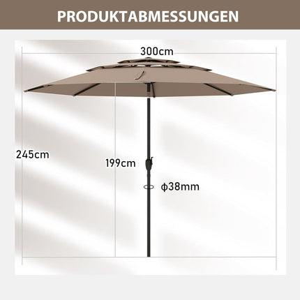 3 līmeņu terases saulessargs, 300 cm, vēja necaurlaidīgs, brūns