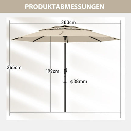 3 līmeņu terases saulessargs, bēšs, 300 cm, vēja necaurlaidīgs