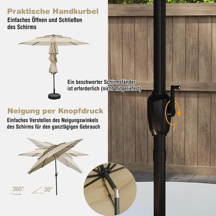 3 līmeņu terases saulessargs, bēšs, 300 cm, vēja necaurlaidīgs