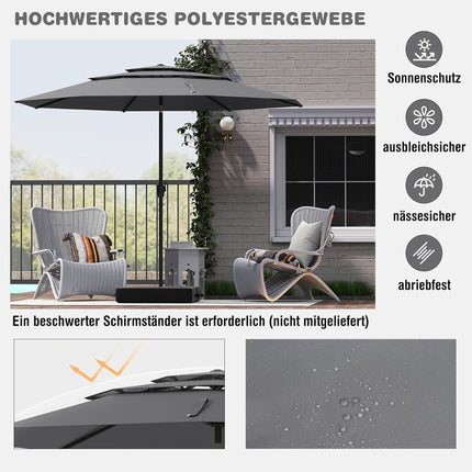 3-Tier Patio Umbrella, Crank, Tilt, 300cm, Grey