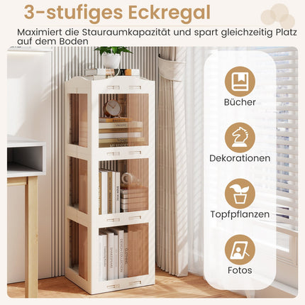 3 līmeņu rotējošs grāmatu plaukts, salokāms, neslīdošs, balts