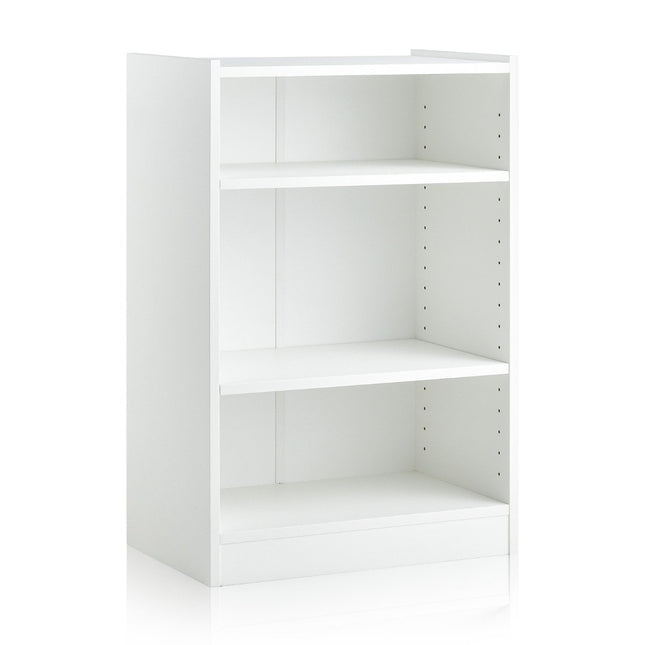 Trīs līmeņu balts grāmatu plaukts ar regulējamiem plauktiem, 50x30x75 cm