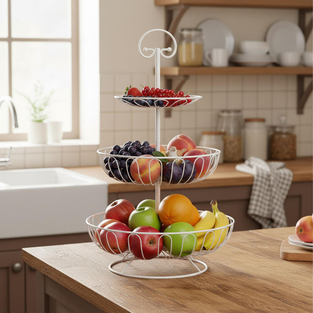 3-Tier Wire Fruit Bowl Stand – Round, Air-Circulating Design