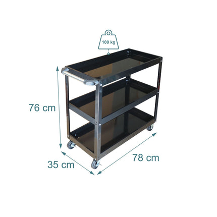 3-Tier Workshop Trolley with Swivel Castors