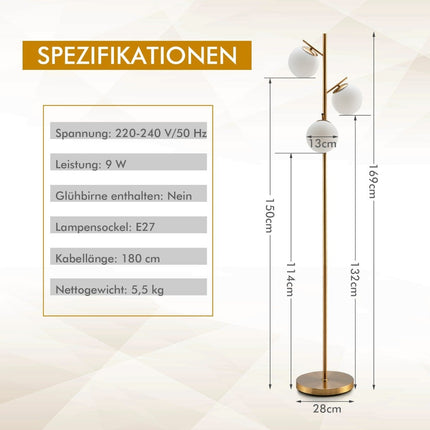 3 spuldžu stāvlampa ar praktisku kājas slēdzi un E27 spuldzes cokolu lasāmlampai