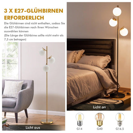 3 spuldžu stāvlampa ar praktisku kājas slēdzi un E27 spuldzes cokolu lasāmlampai