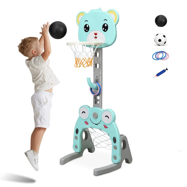 3-vienā regulējams bērnu basketbola, futbola un gredzenu mešanas komplekts