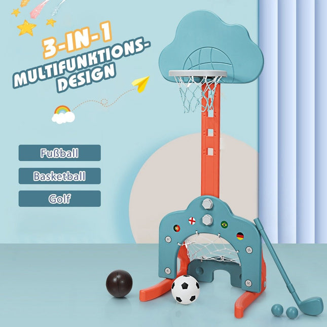 3 vienā regulējams bērnu sporta komplekts: basketbols, futbols, golfs