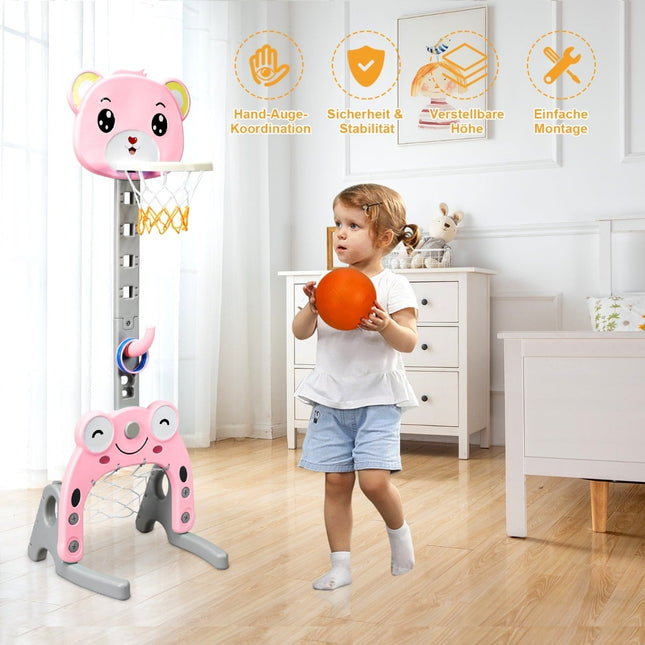 3 vienā regulējams bērnu sporta komplekts: basketbols, futbols, gredzenu mešana