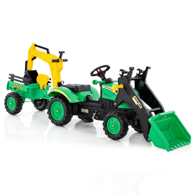 3-vienā bērnu ekskavators-buldozers ar 6 riteņiem, 178 x 42 x 60 cm, zaļš