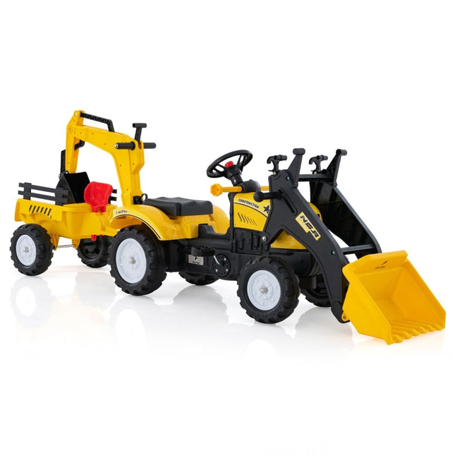 3-vienā bērnu ekskavators-buldozers ar 6 riteņiem, 178 x 42 x 60 cm, dzeltens