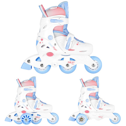 3-in-1 Inline/Quad Skates, White, Size XS (26-29)