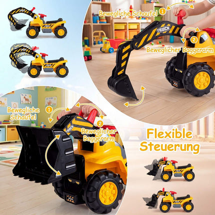 3-vienā bērnu ekskavators-buldozers ar skaņu un ķiveri