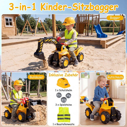 3-vienā bērnu ekskavators-buldozers ar skaņu un ķiveri