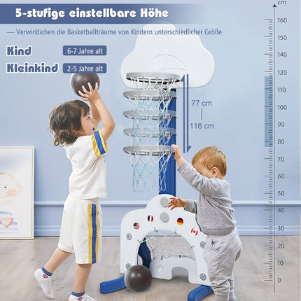 3-vienā bērnu sporta komplekts: regulējams basketbols, futbols, golfs