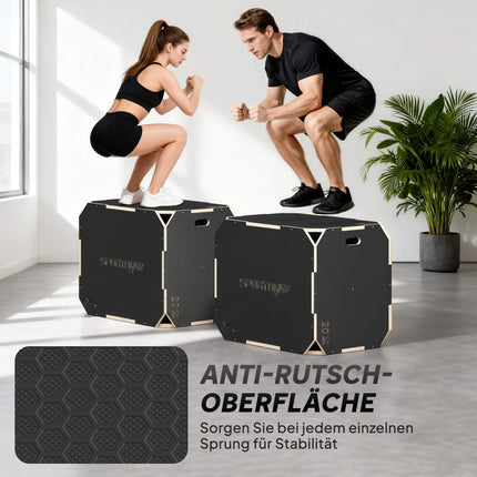 3-vienā Plyo kaste ar rokturiem, koka, melna, 3 augstumi