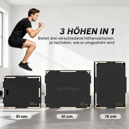 3-vienā Plyo kaste ar rokturiem, koka, melna, 3 augstumi
