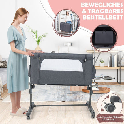 3-vienā pārnēsājama bērnu gultiņa ar regulējamu augstumu un sietu