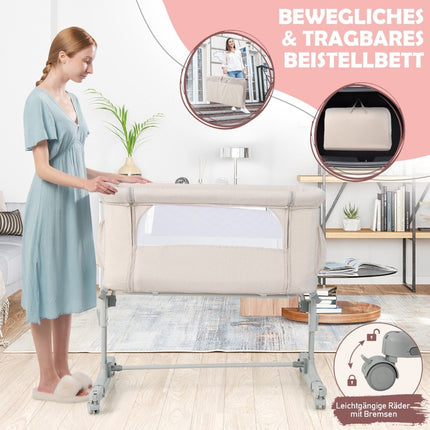 3-vienā pārnēsājama bērnu gultiņa ar regulējamu augstumu un sietu