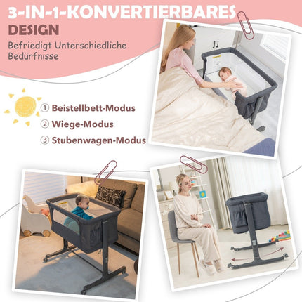 3-vienā pārnēsājama bērnu gultiņa ar regulējamu augstumu un sietu