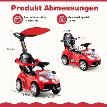 3-vienā braucamā automašīna ar stumšanas rokturi, uzglabāšana, sarkana