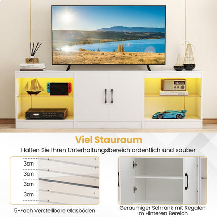 3-in-1 TV statīvs ar LED apgaismojumu, regulējamiem plauktiem, maks. 85 collas