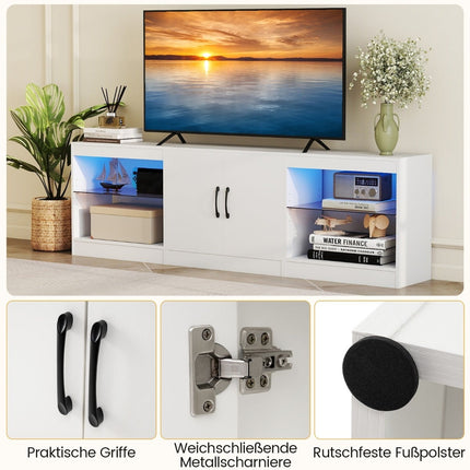 3-in-1 TV statīvs ar LED apgaismojumu, regulējamiem plauktiem, maks. 85 collas