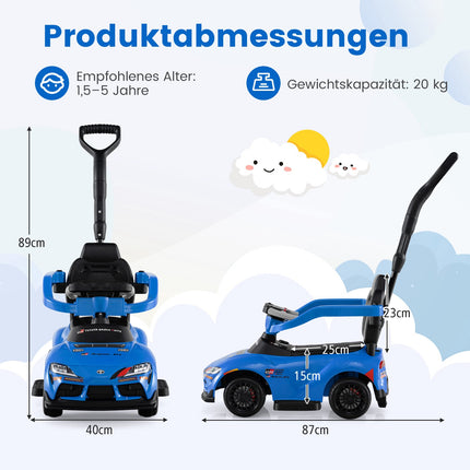 3-vienā mazuļu braucamā automašīna ar stumšanas rokturi, zila