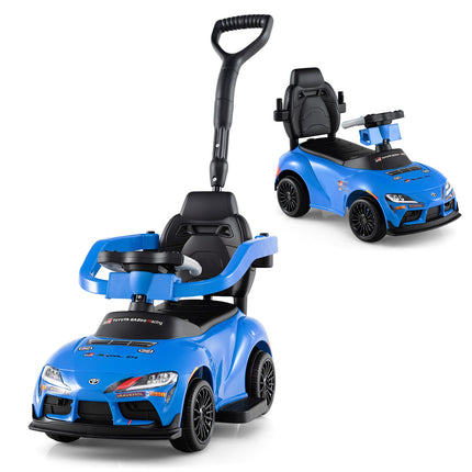 3-vienā mazuļu braucamā automašīna ar stumšanas rokturi, zila