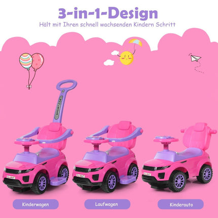 3-vienā bērnu auto stumjamā mašīna ar skaņas signālu, mūzikas gaismu, 89 x 43 x 84 cm, rozā
